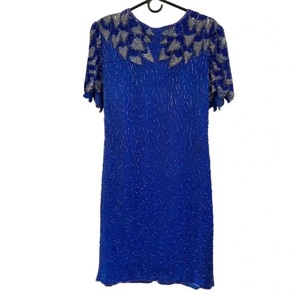 Silky Nites Vintage Sequin 80s Silk Dress - Picture 1 of 9